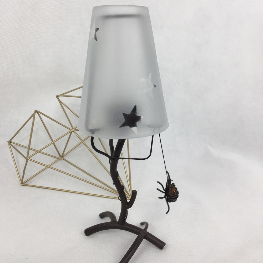 Frosted Glass Top Iron Base Spider & Web Lantern - Picture 3 of 8